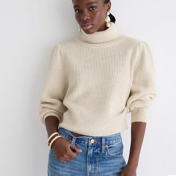 J. Crew Sweaters - J Crew Merino Wool Alpaca Blend Cropped Puff-Sleeve Turtleneck Sweater